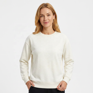 Suéter de Punto Unisex con Cuello Redondo, Color Sólido, Corte Holgado, Estilo Casual para Invierno, Blanco, Poliéster/Algodón - Product Image 4