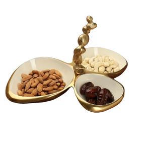 Handmade Beautiful Pattern Polished Metal Serving Platter Elegant Triple Dry Fruits Bowl for Home Office <b>Table</b> Decor Serveware - Product Image 1