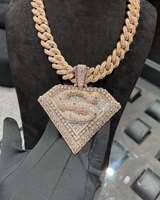 Collier Pendentif Lettre S Iced Shield en Argent Sterling 925 avec Moissanite, Plaqué Or Rose, Chaîne Maille Cubaine, Bijoux Hip Hop Unisexe