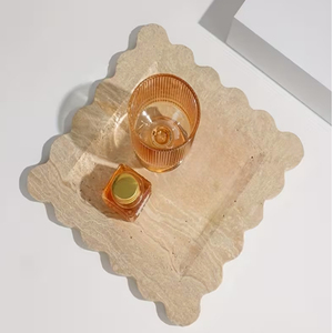 Scallop Edge Rectangular <b>Travertine</b> Tray Modern <b>Travertine</b> Trays - Product Image 1