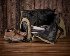 กระเป๋าเดินทางผ้าแคนวาสหนังแท้ สกรีนโลโก้ได้ตามสั่ง กันน้ำ รุ่น Weekender Duffel  กระเป๋าถือขึ้นเครื่อง LCTB-0080 - Product Image 3