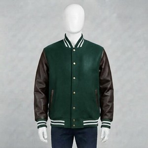 Veste de sport verte pour homme, manches en cuir PU, col rabattu, vêtement décontracté d'automne, fermeture à boutons, coupe classique - Product Image 4