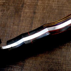 Couteau à découper miniature en acier Damas fait main, manche en bois multicolore, outil utilitaire EDC avec étui en cuir - Product Image 3