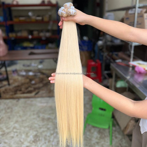 ผลิตภัณฑ์ผมเวียดนามแท้แบบขายส่ง มัดผมมนุษย์สีบลอนด์ฟอกขาว ผมตรงเรียบเนียน ต่อผมแบบเส้นตรงสองชั้น - Product Image 1