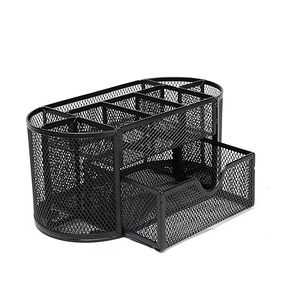 Desktop Organizer with Drawer Metal Storage <b>Bin</b> for Office Supplies <b>Large</b> Capacity Rectangle Shape Tabletop Use - Product Image 1