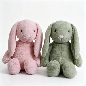 ตุ๊กตากระต่ายหูพลิ้วแบบคู่ 2 ตัว สีเขียวเซจและสีชมพูอ่อน ตุ๊กตากระต่ายนั่งคู่ - Product Image 1