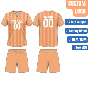 Maillot de football rayé à col en V, uniforme d'équipe personnalisé, kit de football avec nom et numéro, maillot de football à manches courtes, uniforme de football personnalisé - Product Image 1