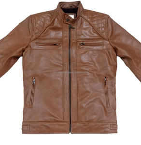 Chaquetas de cuero genuino marrón Vintage para hombre, chaquetas clásicas de estilo motorista de alta calidad para exteriores, senderismo, aspecto real, para hombre - Product Image 2