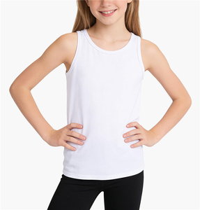 Vente en gros de débardeurs d'été personnalisés pour filles, blancs, sans manches, en coton tricoté, pour l'école, le sport et la danse - Product Image 2