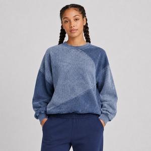 Sweat-shirt ample en molleton pour femme, col rond, vintage, avec poche avant, délavé à l'acide, 100% coton - Product Image 1