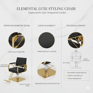 Sillón de Peluquería de Lujo Dorado, Moderno, Geométrico, Hidráulico, de Cuero Premium - Product Image 4