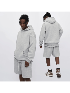 Ensemble sweat-shirt et short gris pour homme, tenue décontractée assortie, couleur unie, sweat-shirt en molleton français, ensemble pour l'automne - Product Image 1