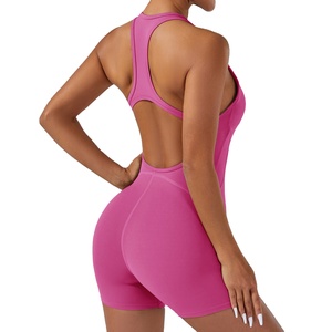 Combinaison de yoga sans couture pour femme, dos nageur, taille haute, short, 1 pièce, couleur unie, Spandex Polyester, respirante, sans manches - Product Image 2