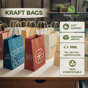 Sac en papier kraft personnalisé, écologique, durable, de haute qualité, avec poignée plate en coton, impression numérique de qualité alimentaire - Product Image 1