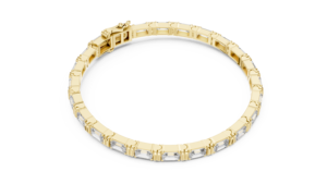 Pulsera de tenis de lujo con diamantes cultivados en laboratorio de corte esmeralda en oro rosa de 14K/18K con engaste de collet - Product Image 5