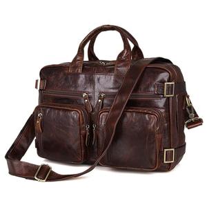 Sac à main d'affaires rétro en cuir de vache véritable pour hommes, sacoche pour ordinateur portable de 15.6 pouces, sacs à bandoulière LLB-0359 - Product Image 1