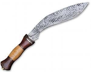 Cuchillo utilitario curvo de acero de Damasco hecho a mano con mango segmentado de madera de olivo natural y palisandro oscuro, grado DIY, personalizable OEM - Product Image 6