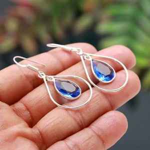 Boucles d'oreilles en Tanzanite, argent sterling 925, pierre précieuse naturelle, bijoux faits à la main pour femmes, vente en gros - Product Image 5