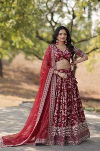 Ensemble Lehenga Choli d'été brodé floral pour femme, séchage rapide, protection solaire, tenue ethnique de créateur, pour mariage et fête traditionnelle - Product Image 3