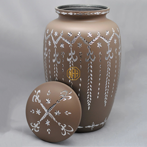 Cream White Enamel Cremation Urn <b>Jar</b> Solid Brass Aluminum Memorial Urn Gold Band Funeral Keepsake for Adult Ashes - Product Image 6