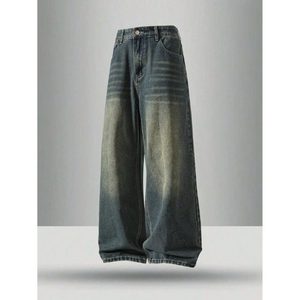 Jean droit pour homme, style vintage moderne, effet usé léger, écologique et respirant, tendance mode streetwear hiver - Product Image 5
