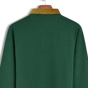 Chemises polo à manches longues sur mesure, couleur vert foncé, en coton lourd et molletonné, coupe décontractée, ourlet côtelé, style rugby, pour usage d'équipe - Product Image 4