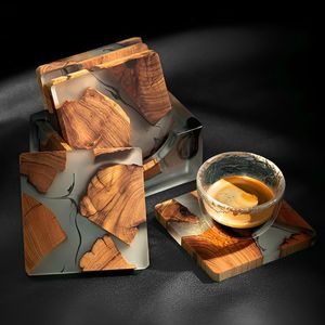 Wood Epoxy Resin Coaster Set <b>Marble</b> <b>Table</b> Mat Drink coaster Wooden Placemat for <b>Coffee</b> Tea <b>Table</b> Decor - Product Image 1