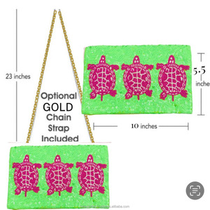 Bolso de Mano Tipo Clutch con Cuentas Hechas a Mano, Bolso de Lentejuelas Verde Neón con Cadena, Bolso de Fiesta de Noche Otoñal Portátil de Moda Bordado Personalizado - Product Image 3