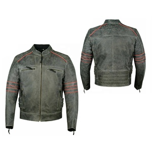 Slim-Fit Hommes Doubles-Poches Moto En Détresse-Cuir Biker Équitation Véritable Agneau-Mode Moto Vestes En Cuir - Product Image 3