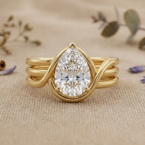 Anillo de compromiso de oro de 14 quilates con diamantes talla pera, diseño multibanda envolvente, joyería de lujo de diseñador para mujer - Product Image 4
