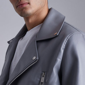 Chaqueta de Moto de Cuero PU para Hombre, Corte Ajustado, Cuello Camisero, Cierre de Cremallera, Manga Regular, Estilo Otoñal, Color Sólido - Product Image 6