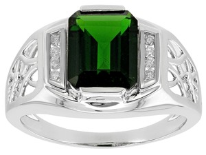 Vente en gros de bagues de fiançailles pour hommes, faites à la main, en émeraude rhodiée sur pierre principale en argent sterling, moissanite - Product Image 2