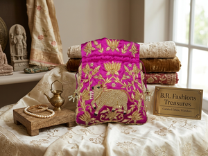 B.R. FASHIONS Beautifully Handcrafted Silk <b>Clutch</b> Satin Lining Drawstring Closure Ring Strap Cow Theme <b>Hot</b> Pearls Wedding - Product Image 2
