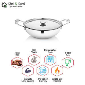 Kadhai en acier inoxydable épais avec couvercle en acier inoxydable Platinum Premium Cookware - Product Image 4