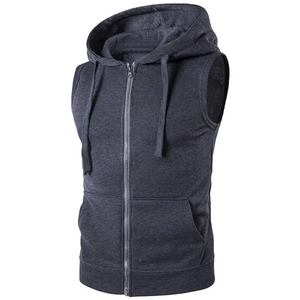 Chaleco con capucha sin mangas para hombre, color gris, con cremallera y bolsillo tipo canguro, para ropa urbana y actividades al aire libre - Product Image 1