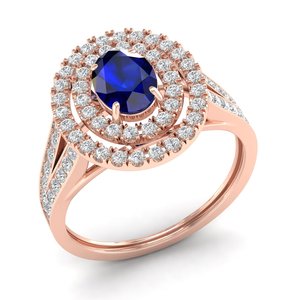 Bagues de fiançailles en or massif 14 carats avec diamants et saphir bleu véritable, prix de gros REYES, cadeau d'anniversaire, bijoux fins - Product Image 2