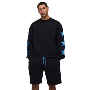 Ensemble de survêtement décontracté en molleton pour homme, motif uni, 100% coton respirant, saison printemps - Product Image 1