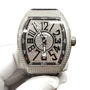 Reloj de Lujo para Hombre, Estilo Hip Hop, con Incrustaciones de Diamantes de Imitación Moissanite, Caja de Acero Inoxidable, Correa de Cuero, Movimiento ETA - Product Image 1