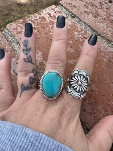 Teardrop Kingman <b>Turquoise</b> <b>Ring</b> Handmade Sterling Silver Size 12 Southwestern Boho Statement Jewelry Artisan Gift for Her - Product Image 5