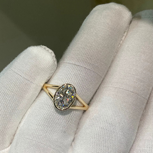 Handcrafted 2.2 CT Oval Moissanite <b>Ring</b> • <b>Split</b> Shank Dainty Wear Classic style Engagement <b>Ring</b> - Product Image 1