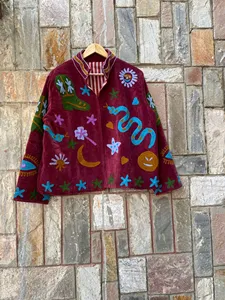 Chaqueta de terciopelo bordada a mano para mujer, diseño celestial, serpiente, estilo cowboy, boho, manga larga, chaqueta de otoño para mujer - Product Image 1