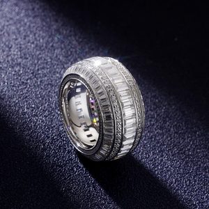 A baguette and round diamond moissanite 925 sterling <b>silver</b> <b>ring</b> for <b>men</b> and women with d vvs clarity diamonds and tester passed - Product Image 1