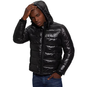 Vestes d'hiver rembourrées en duvet de canard léger et chaud, personnalisées avec logo, en nylon noir à capuche, pour hommes - Product Image 4