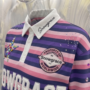 Chemise en jersey à manches longues rayée pour femme Snowgrace, logo brodé, design étoile en strass, coupe classique, vêtements pour toutes les saisons - Product Image 6
