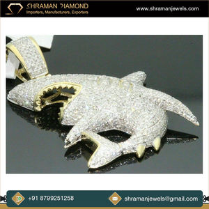 จี้รูปฉลามเพชรเม็ดใหญ่เคลือบทองคำขาว 925 สเตอร์ลิงส์ ผลิตตามสั่งขายส่ง สำหรับผู้ชายและเด็ก สไตล์ฮิปฮอป - Product Image 3