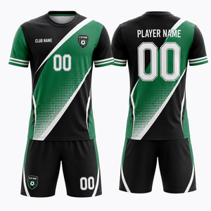 Conjunto de Camiseta de Fútbol Sublimada Personalizada MEGAMAPLE para Hombre, Degradado Negro y Verde, Cuello Redondo, Manga Corta, Poliéster que Absorbe la Humedad - Product Image 1
