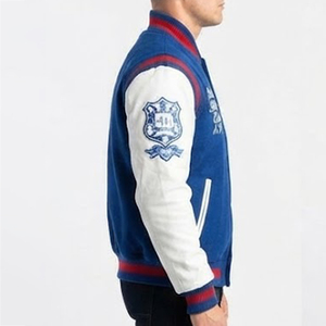 Chaqueta Varsity Personalizada para Hombre, Color Azul y Blanco, con Parches Bordados en las Mangas, Cuello Alto, Estilo Casual de Béisbol, Gran Venta - Product Image 3