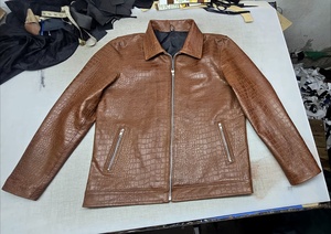 Costume en cuir de vachette véritable gaufré crocodile marron fait main - Veste en cuir véritable pour homme, best-seller, toutes tailles - Product Image 4