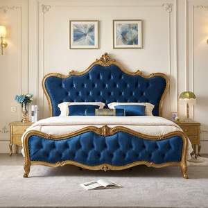 Cama Tapizada de Lujo con Diseño Tufted, Estructura de Madera Sólida en Terciopelo Azul, Muebles de Dormitorio de Diseño, Regalo Personalizado OEM - Product Image 2