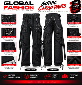 Pantalon Gothique Personnalisé Unisexe Coupe Large Style Streetwear Tendance Sombre Ajustement Réglable - Product Image 5